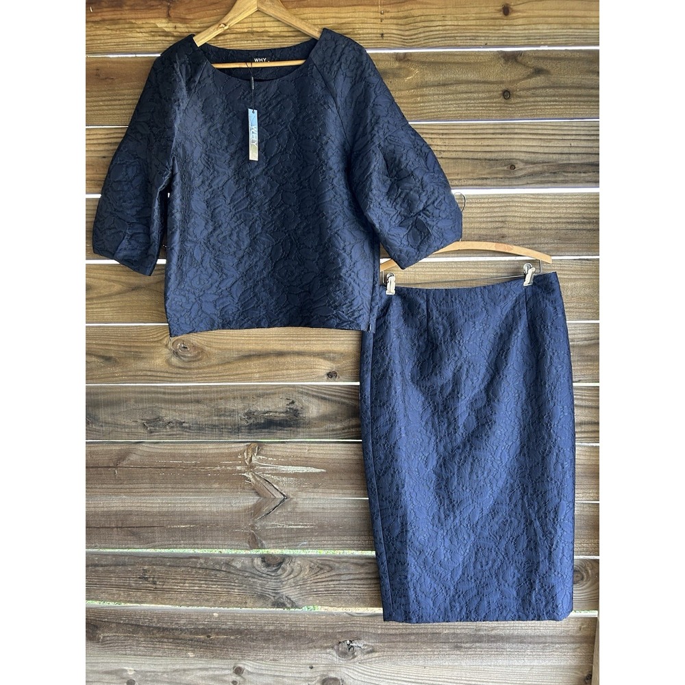 New! $180 XL WHY DRESS- Skirt Suit- blue jacquard XL Jackie-O